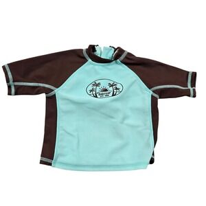Baby Gap Infant Rash Guard Swim Shirt UPF Sun Protection 3-6 Brown Aqua VTG Y2K